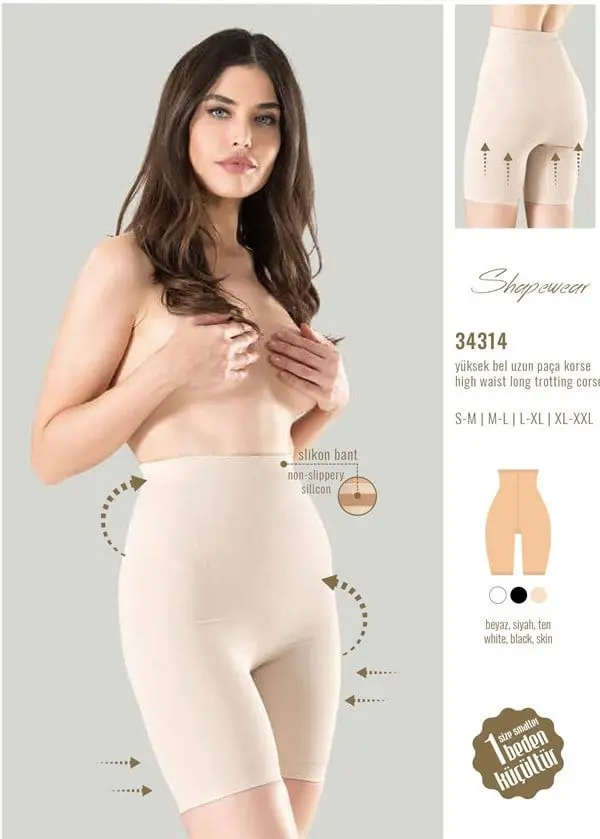 Closet 1 Beden Küçülten Silikon Bantlı Yüksek Bel Uzun Paça Korse