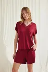 Closet Kısa Kollu Dantelli V Yaka Şort Pijama Takımı-4