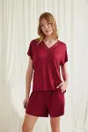 Closet Kısa Kollu Dantelli V Yaka Şort Pijama Takımı-8