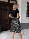 Kadın Kısa Kollu V Yakalı üst Viskon Alt Puantiyeli Kısa örme Krep Elbise-4