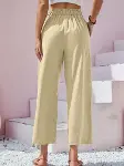 Kadın Bel Büzgü Ve Düğme Detay Kapri Keten Pantolon-3