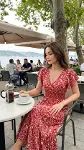 Kadın Kısa Kollu Kruvaze Yaka Beli Lastikli çiçek Desenli Elbise-21