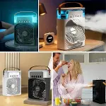 Taşınabilir 3 Farklı Mod Ayarlı 7 Farklı Led Işıklı Sulu Soğutmalı Taşınabilir Masaüstü USB Fan Vantilatör (4745)-5