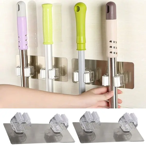 Pratik Organizer 4'lü Yapışkanlı Fırça Paspas Mop Fırça Sabitleyici Ergonomik Alet Aparatı (4745)