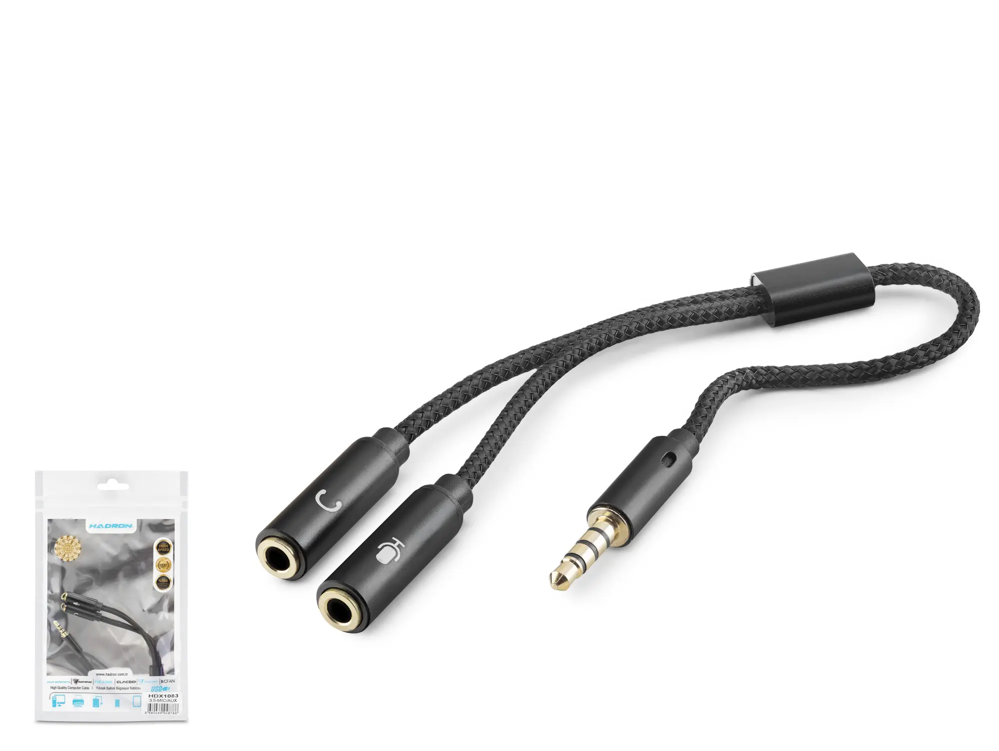 3.5Mm Mikrofon Ve Aux Ses Ayırıcı Adaptör Siyah HDX1083