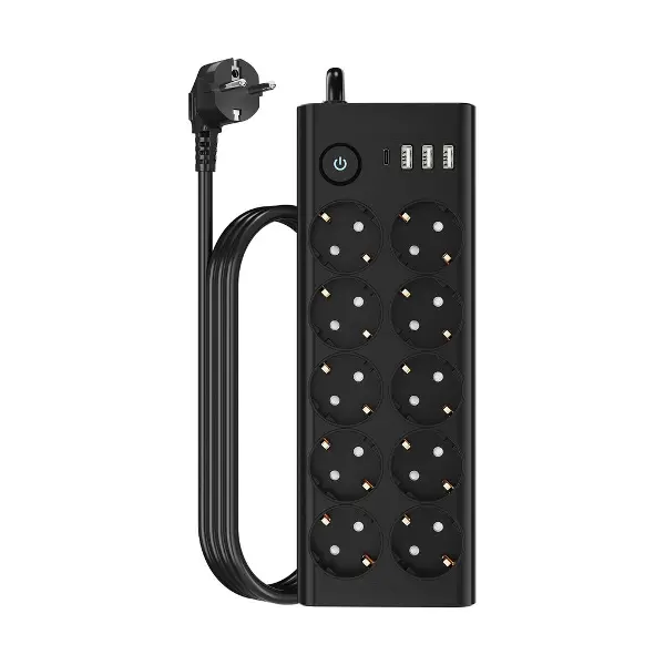 Çoklu Priz 10 lu + 3 USB + 1 Type-C 3680W 16A Anahtarlı Akım Korumalı Uzatma Prizi (2 Metre Kablo) FTR14