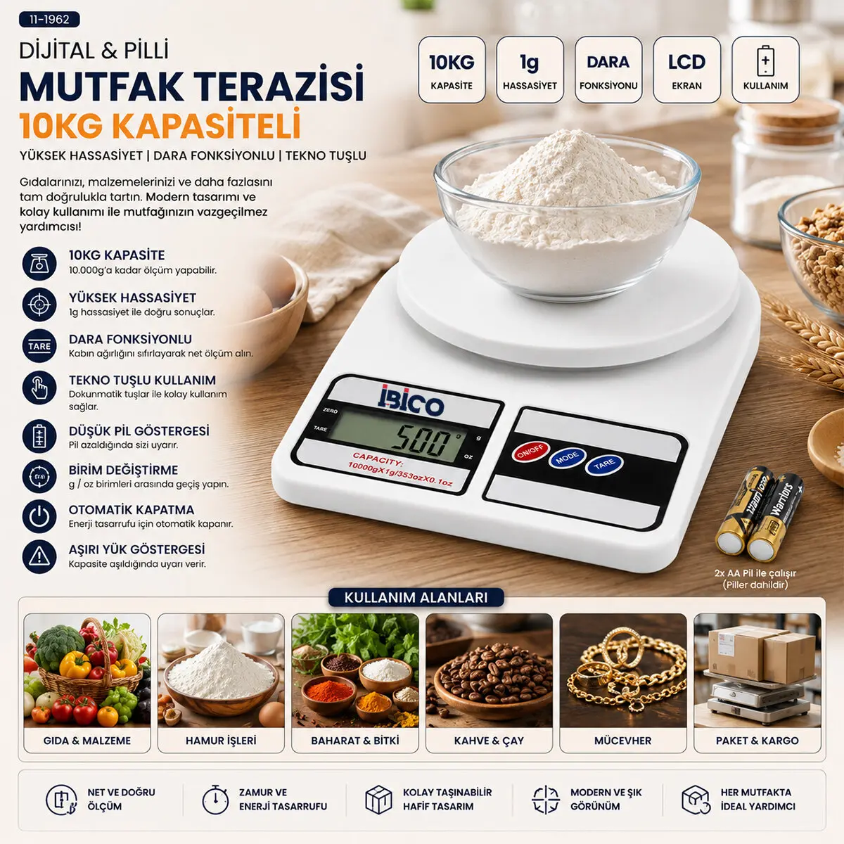 DİJİTAL - PİLLİ MUTFAK TERAZİSİ TARTI 10KG / 1GR (4745)-2 DİJİTAL - PİLLİ MUTFAK TERAZİSİ TARTI 10KG / 1GR (4745)-2