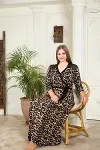 Closet Viskon Büyük Beden Şık Tasarım Leopar Desen Uzun Anne Elbise-1