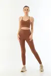 Kahve MI Emay 3921 Soft Seamless Ripli Tayt Yoga Takımı-1