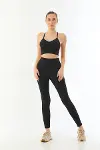 Siyah MI Emay 3921 Soft Seamless Ripli Tayt Yoga Takımı-1
