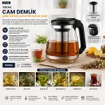 ÇELİK SÜZGEÇLİ CAM DEMLİK 1500ML (4745)-3