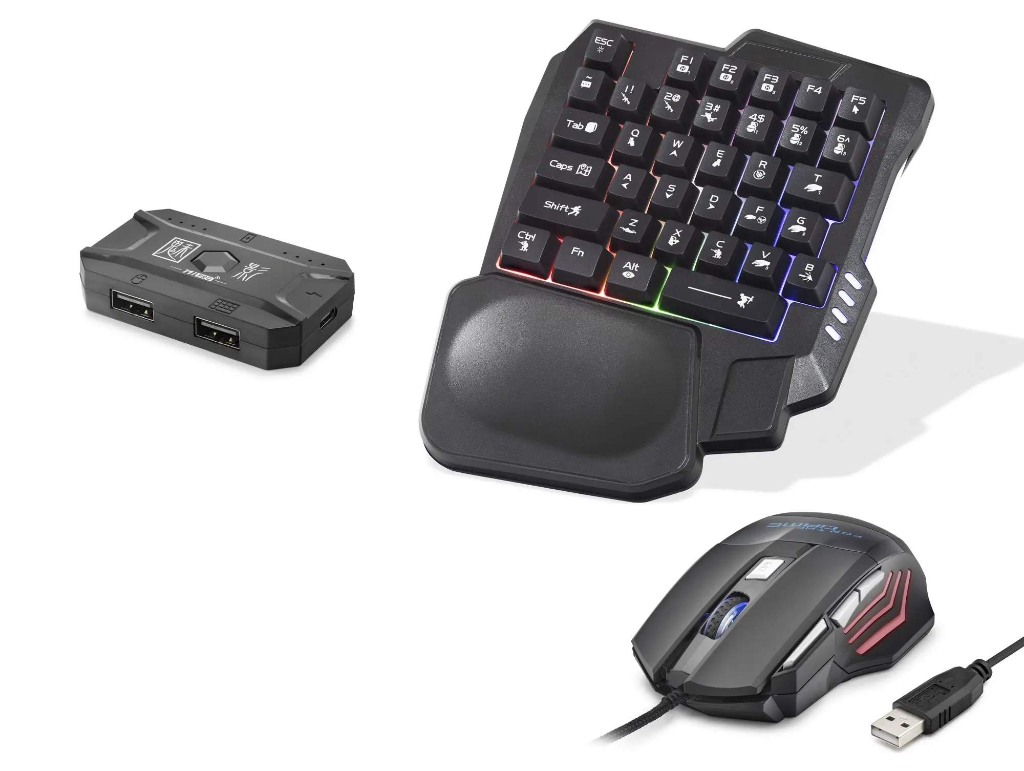 Mobil Oyun Klavye Mouse Dönüştürücü Seti Rgb Siyah K191