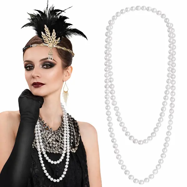 1920 Gatsby İnci Kolye – Vintage Uzun Beyaz İnci Kolye (4745)