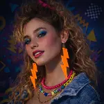80’ler 90&amp;apos;lar Retro Neon Turuncu Şimşek Küpe 10 cm (4745)-2