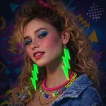 80’ler 90&amp;apos;lar Retro Neon Yeşil Şimşek Küpe 10 cm (4745)-2