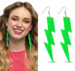 80’ler 90&amp;apos;lar Retro Neon Yeşil Şimşek Küpe 10 cm (4745)-5
