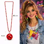 Retro Disko Topu Şekilli 80&amp;apos;ler 90&amp;apos;lar Kırmızı Renk Plastik Kolye (4745)-1