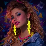 80’ler 90&amp;apos;lar Retro Neon Sarı Şimşek Küpe 10 cm (4745)-2