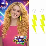 80’ler 90&amp;apos;lar Retro Neon Sarı Şimşek Küpe 10 cm (4745)-1