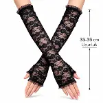 Uzun Zarif Dantel Eldiven Parmaksız Siyah 35 cm (4745)-1