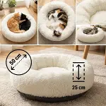 Yuvarlak Ultra Yumuşak Welsoft Peluş Kedi ve Köpek Yatağı – Kaymaz Taban Tüylü Pet Pufu,Uyku Minderi (krem) (4745)-5