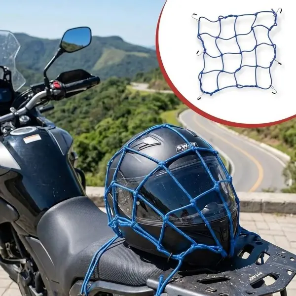 Kask  Esnek Motosiklet Kask ve Bagaj Filesi – Kask Sabitleyici Plastik Kancalı Taşıma Ağı 35x35 cm (4745)