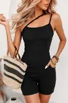 Kadın Asimetrik Askılı Mini Kaşkorse Bodycon Tulum-1