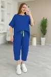 Kadın Kısa Kollu Bisiklet Yaka Viskon Iki Iplik Bluz Ve Pantolon Ikili Takım-2