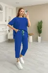 Kadın Kısa Kollu Bisiklet Yaka Viskon Iki Iplik Bluz Ve Pantolon Ikili Takım-1