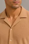 Erkek Krep Kumaş Nefes Alan Kısa Kollu Gömlek Cepli Şort Alt Üst Takım - Bej-2