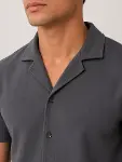 Erkek Krep Kumaş Nefes Alan Kısa Kollu Gömlek Cepli Şort Alt Üst Takım - Füme-2