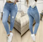 Kadın Yüksek Bel Yırtık Desenli Skınny Kot Pantolon-1