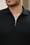 Erkek Fermuarlı Yakalı Kısa Kollu Tshirt-3