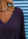 Kadın Uzun Kollu V Yakalı Viskon Iki Iplik Mürdüm Renk Bluz-3