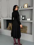 Kadın Uzun Kollu önden Fermuarlı Maxi Viskon Iki Iplik Elbise-8