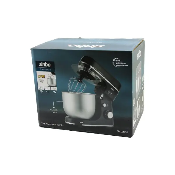 SİYAH STANDLI MİKSER ÇIRPICI - HAMUR YOĞURUCU - KARIŞTIRICI 8 KADEME HIZ AYAR 6L ÇELİK HAZNE 1300W SMX-2769 (4745)