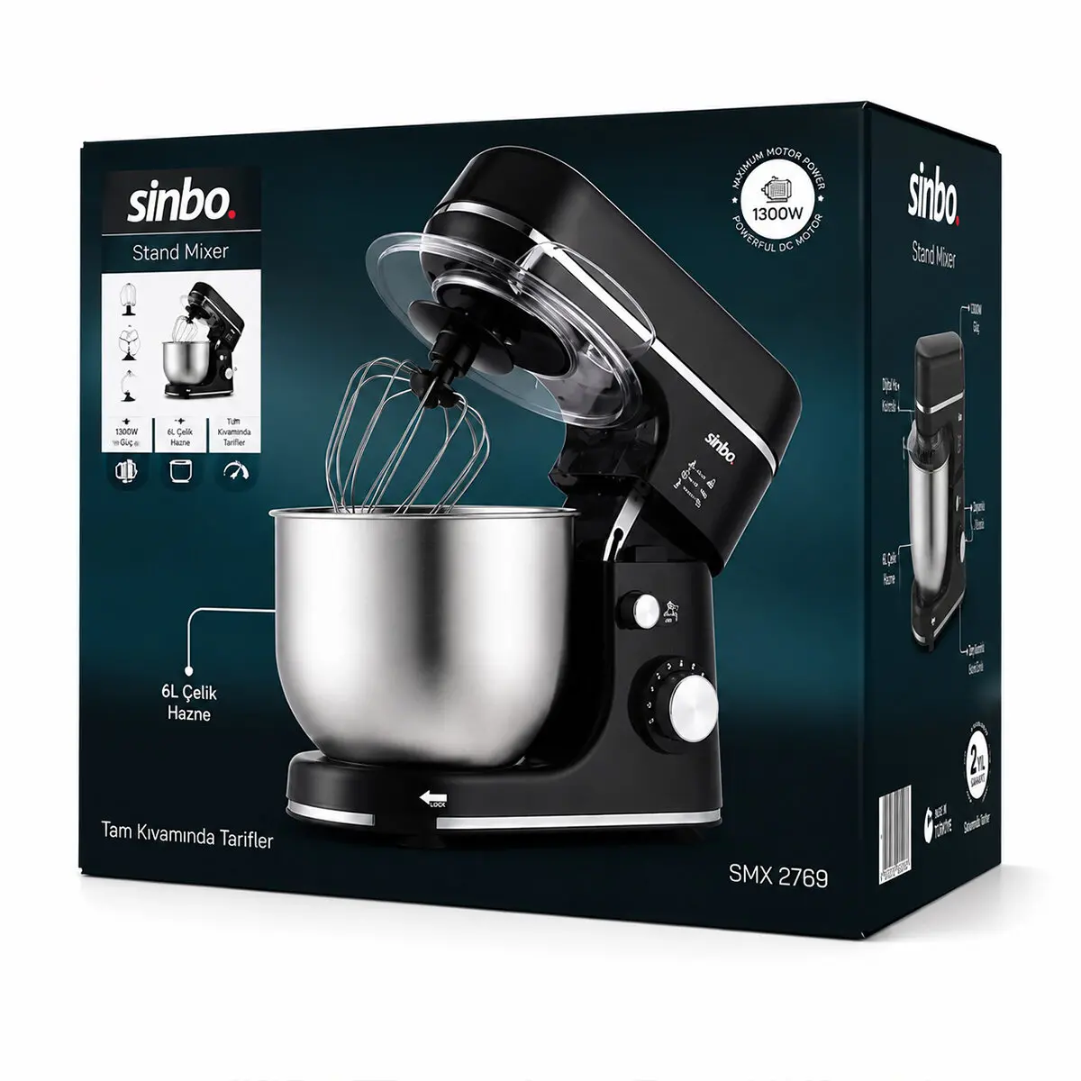 SİYAH STANDLI MİKSER ÇIRPICI - HAMUR YOĞURUCU - KARIŞTIRICI 8 KADEME HIZ AYAR 6L ÇELİK HAZNE 1300W SMX-2769 (4745)-3