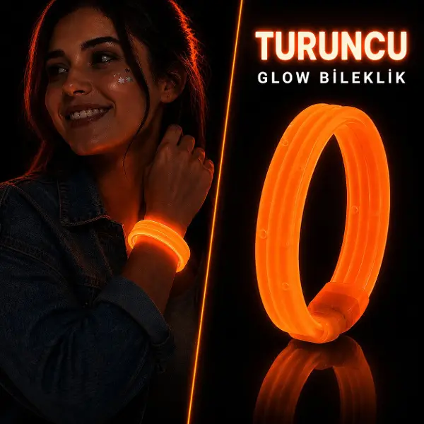 Turuncu Kalın Glow Bileklik – Kırılarak Yanan Parti ve Festival Bilekliği (4745)