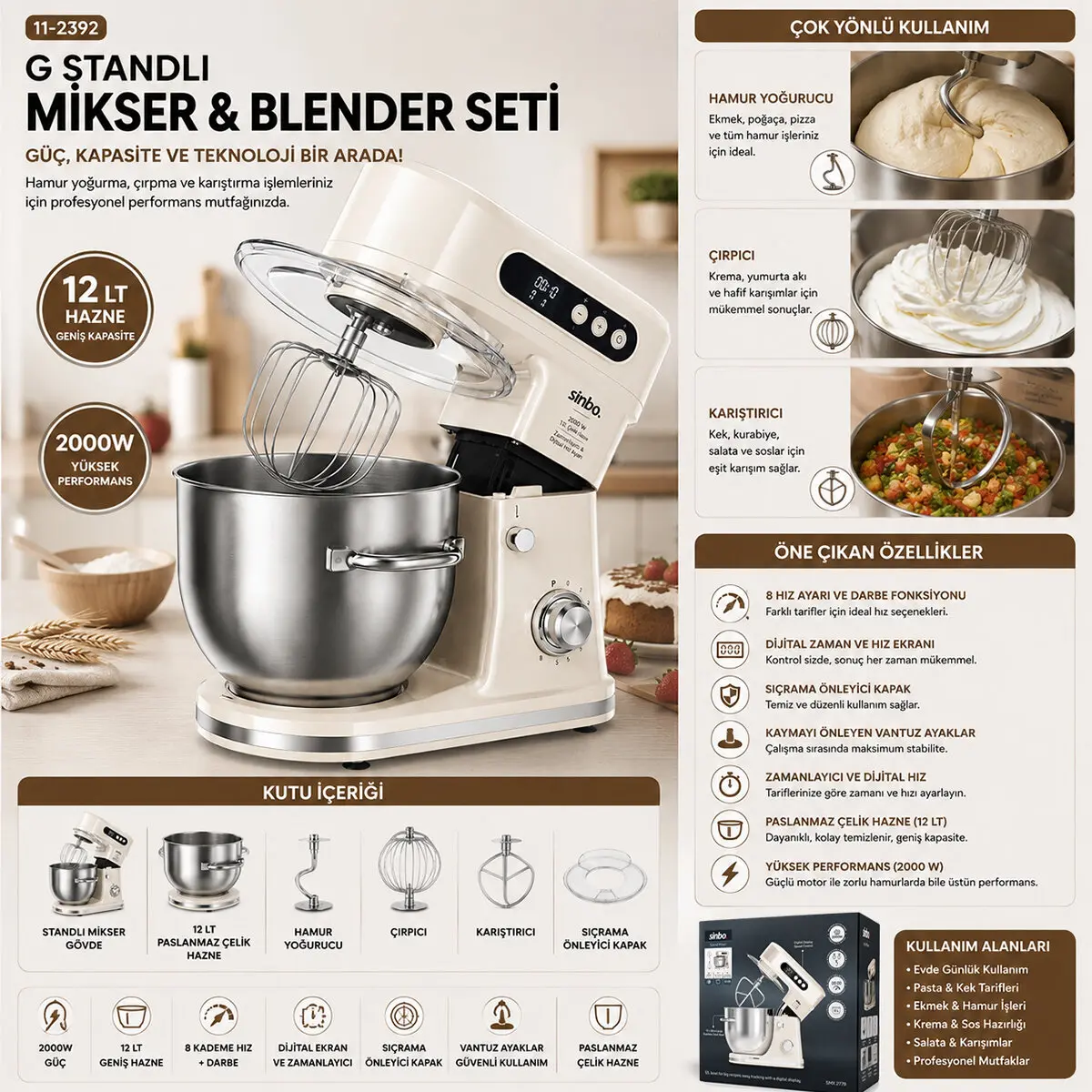 STANDLI MİKSER - BLENDER SETİ HAMUR YOĞURUCU - ÇIRPICI - KARIŞTIRICI 8KADEM. HIZ AYAR 12LT HAZNE 2000W SMX-2779 (4745)-2 STANDLI MİKSER - BLENDER SETİ HAMUR YOĞURUCU - ÇIRPICI - KARIŞTIRICI 8KADEM. HIZ AYAR 12LT HAZNE 2000W SMX-2779 (4745)-2