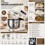 STANDLI MİKSER - BLENDER SETİ HAMUR YOĞURUCU - ÇIRPICI - KARIŞTIRICI 8KADEM. HIZ AYAR 12LT HAZNE 2000W SMX-2779 (4745)-2