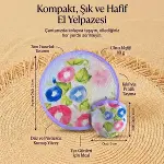 Sulu Boya Çiçek Desenli Katlanabilir Cep Yelpazesi - Kılıflı Yuvarlak Kumaş El Yelpazesi (4745)-5