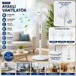 BEYAZ 5 PERVANE - 16 INC EV - OFİS KOMPAKT - SESSİZ - ÜÇ KADEME 140CM YÜKSEKLİK AYAKLI VANTİLATÖR SF-6789 (4745)-1