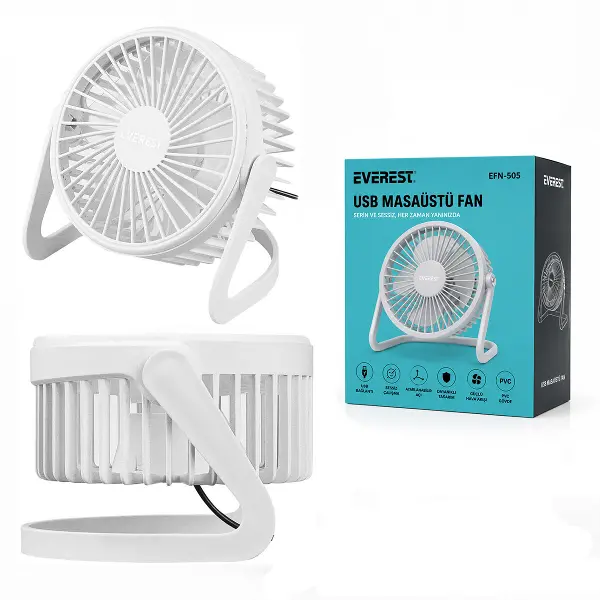 USB ŞARJLI - PVC GÖVDE 14.5X14.1CM MASA ÜSTÜ FAN - VANTİLATÖR EFN-505 (4745)