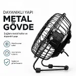 USB ŞARJLI - METAL GÖVDE 14.5X7.5X15CM MİNİ MASAÜSTÜ FAN - VANTİLATÖR EFN-482 (4745)-1