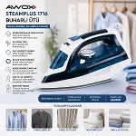 KOYU MAVİ - BEYAZ BUHARLI ÜTÜ SERAMİK TABAN - 360° HAREKETLİ KABLO - BUHAR AYARLAMA 2100W STEAMPLUS-1716 (4745)-2