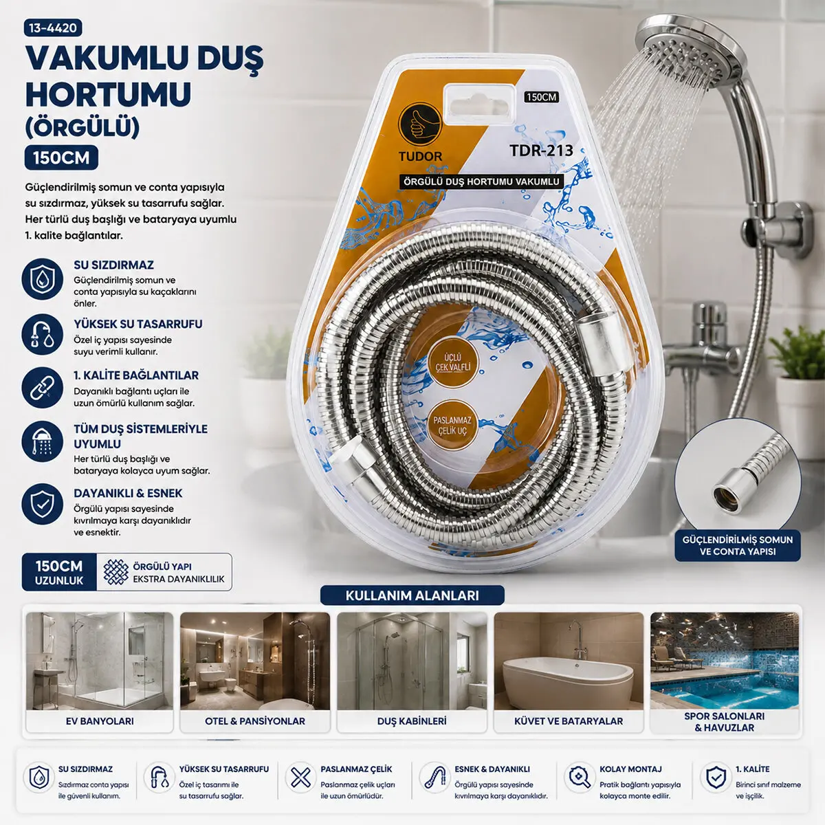 KROM - ÖRGÜLÜ VAKUMLU DUŞ HORTUMU 150CM VAKUMLU AMBALAJ (4745)