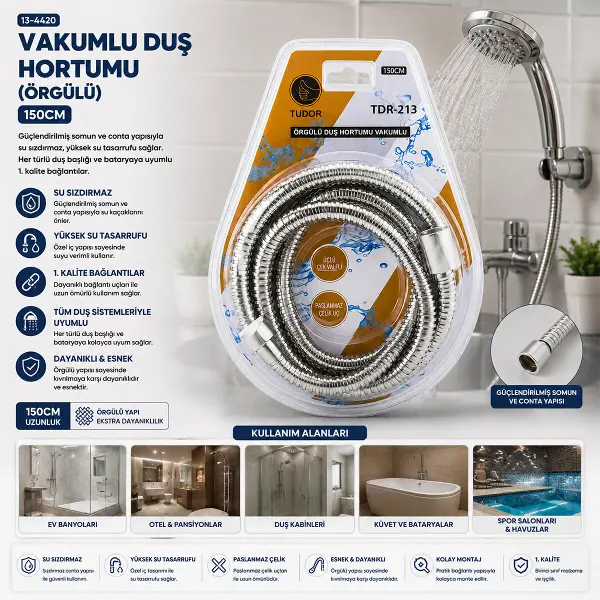 KROM - ÖRGÜLÜ VAKUMLU DUŞ HORTUMU 150CM VAKUMLU AMBALAJ (4745)