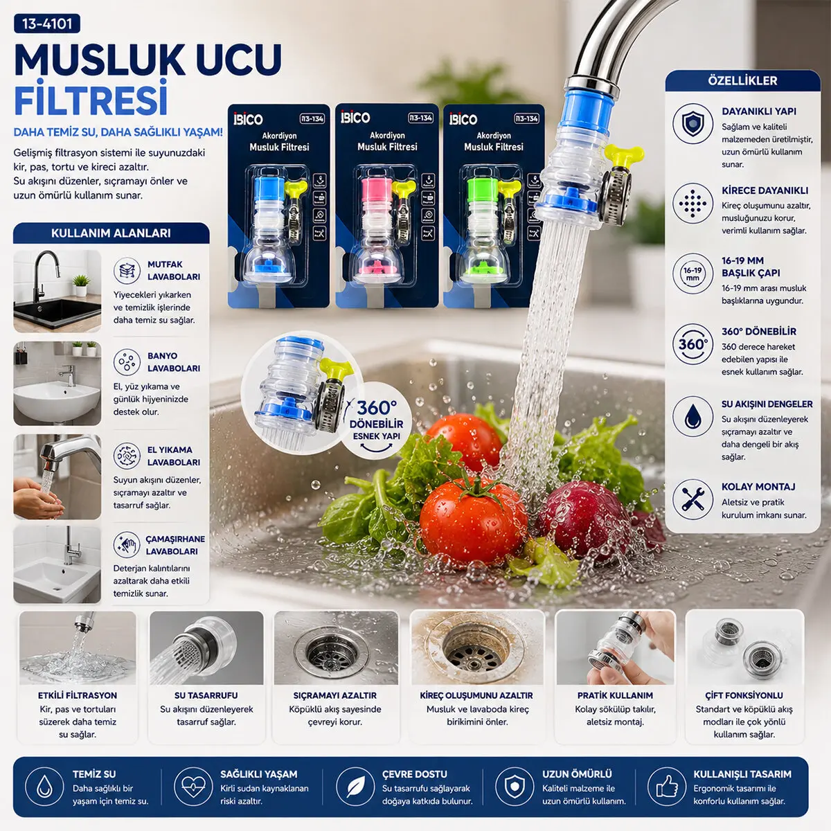12 ADET MUSLUK UCU FİLTRESİ 2 KATMANLI - TAŞLI - PERVANELİ 360° 16-19MM TÜM MUSLUKLARA (4745)-2