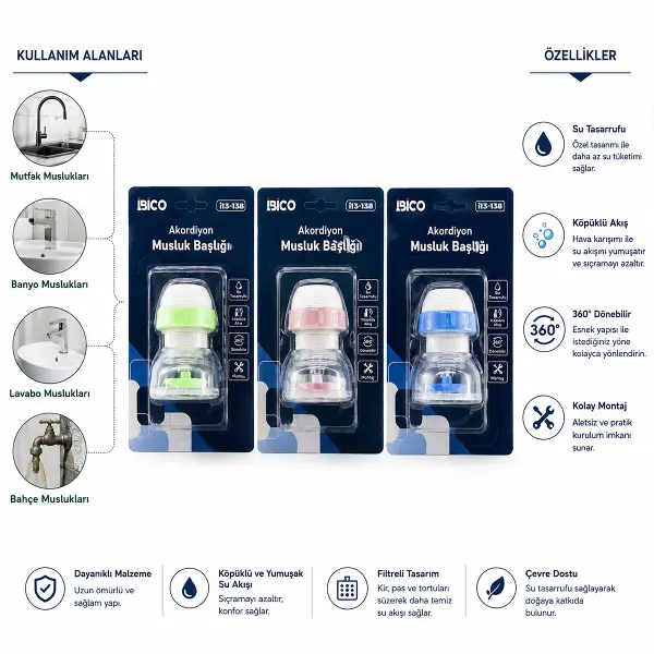 12 ADET MUSLUK UCU FİLTRESİ AKORDİYON - PERVANELİ 360° 16-19MM TÜM MUSLUKLARA UYUM KİREÇLENME YAPMAZ (4745)
