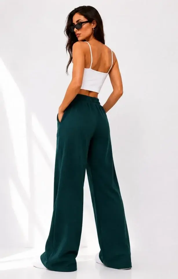 Osy Modal Yumuşak Dokulu Cima Dikişli Nakışlı Cepli Oversize Bol Paça Eşofman Altı - Yeşil-3